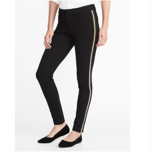 Old Navy Pants - Old Navy | Black Pixie Pants With Gold Stripe